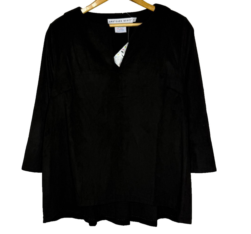 Women's Medium Gretchen Scott Ultra Black Suede Tunic Blouse NEW